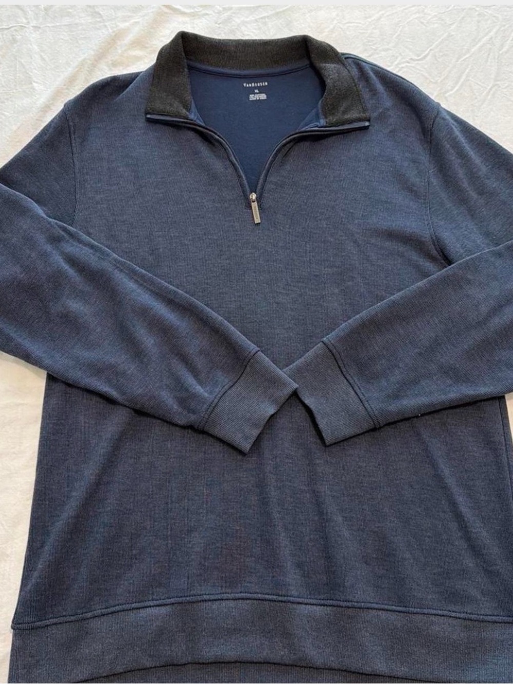 Van Heusen Men's Navy Blue Quarter-Zip Sweater with Dark Collar
